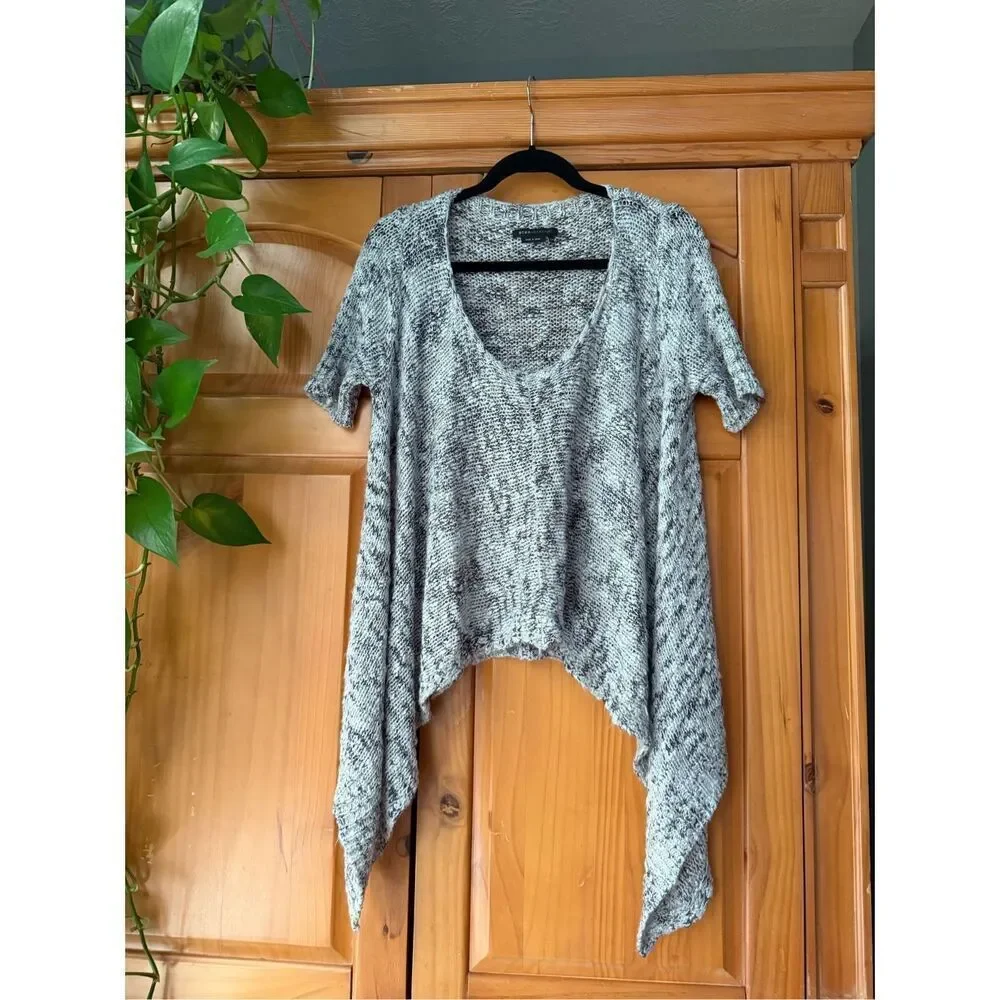 BCBGMAXAZRIA Gray Marled Knit Poncho Sweater Asymmetrical S/M